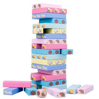 Joc Jenga din lemn cu animalute 51 de piese Stack High Blocks