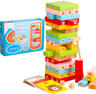 Joc Jenga din lemn cu animalute Jenga Beech