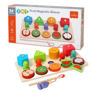 Joc Montessori din lemn de potrivire si motricitate 3 in 1 Fruit Magnetic Sleeve
