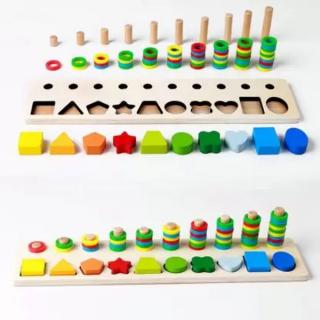 Joc multifunctional din  lemn puzzle forme geometrie si stivuit Shape Pairing