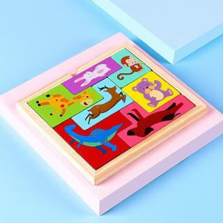 Joc puzzle de tip tetris cu piese multicolore 3D din lemn animale