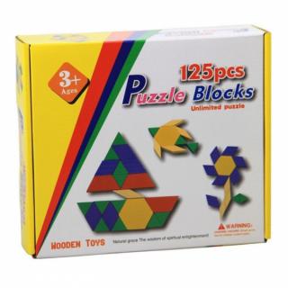 Joc tangram din lemn 125 piese - Puzzle Blocks