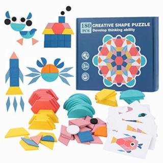 Joc tangram din lemn 180 piese - Creative shape puzzle