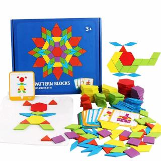 Joc tangram puzzle de tip Montessori din lemn - Pattern Blocks