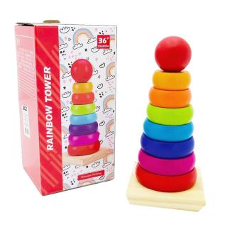 Jucarie de stivuit din lemn Rainbow tower