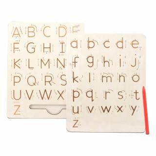 Placa din lemn Montessori cu creion - trasarea literelor mari si literelor mici de tipar