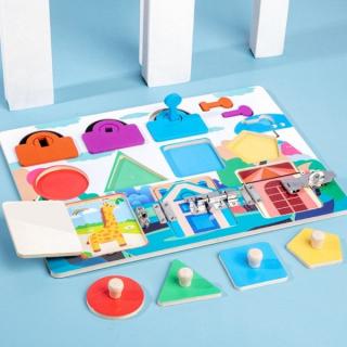 Placa din lemn puzzle si activitati Montessori incuietori