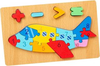 Puzzle din lemn 3D cu piese numerotate si operatii aritmetice Avion