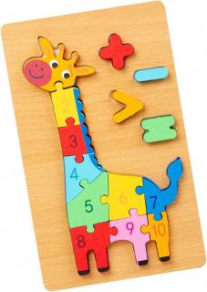 Puzzle din lemn 3D cu piese numerotate si operatii aritmetice Girafa