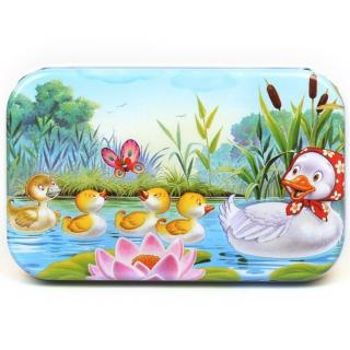 Puzzle din lemn 60 de piese in cutie metalica Ratusca cea urata