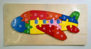 Puzzle din lemn incastru 13 piese alfabet avion