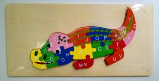 Puzzle din lemn incastru 13 piese alfabet crocodil