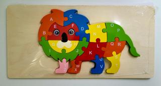 Puzzle din lemn incastru 13 piese alfabet leu