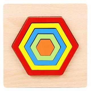 Puzzle din lemn incastru mic hexagon curcubeu