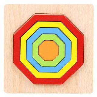Puzzle din lemn incastru mic octogon curcubeu
