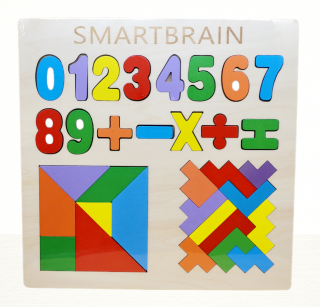 Puzzle incastru din lemn 3 in 1 - cifre si operatii matematice, tetris si  tangram SMART BRAIN