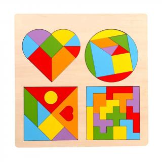 Puzzle incastru din lemn 4 in 1 - forme geometrice, tangram si tetris SMART BRAIN