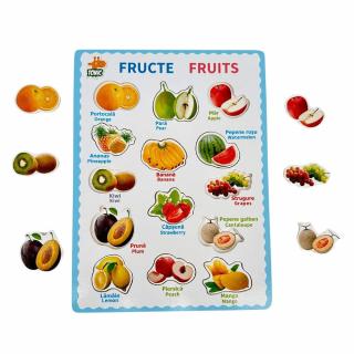 Puzzle incastru din lemn bilingv romana-engleza fructe