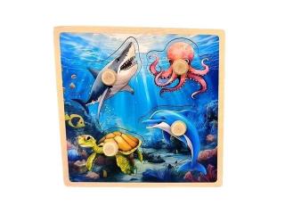 Puzzle incastru din lemn cu butoni 4 piese animale marine