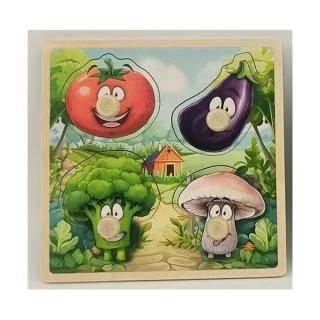 Puzzle incastru din lemn cu butoni 4 piese legume