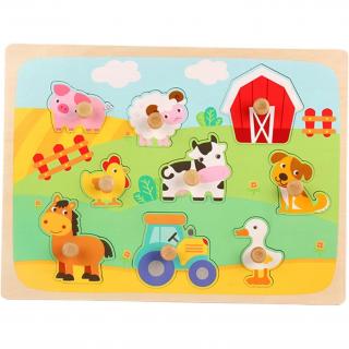 Puzzle incastru din lemn cu butoni FERMA