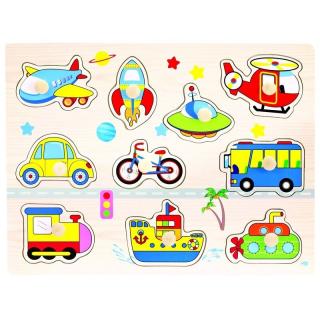 Puzzle incastru din lemn cu butoni - mijloace de transport 2