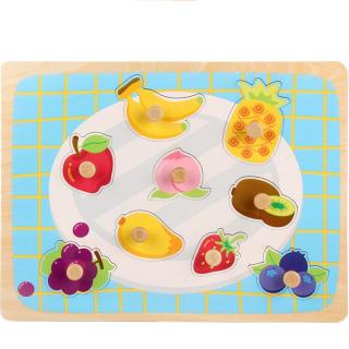 Puzzle incastru din lemn cu butoni PLATOUL CU FRUCTE