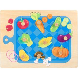 Puzzle incastru din lemn cu butoni TOCATORUL CU LEGUME