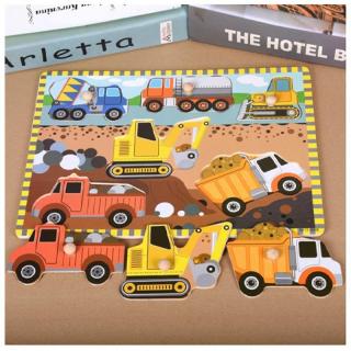Puzzle incastru din lemn cu butoni - vehicule si utilaje constructii 2