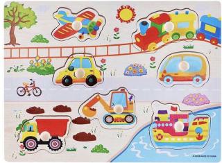 Puzzle incastru din lemn cu butoni vehicule
