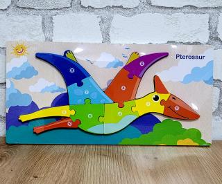 Puzzle incastru din lemn cu piese numerotate dinozaur- Pterosaur