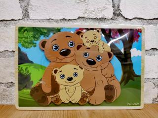 Puzzle incastru din lemn in relief animalute vesele familia de ursuleti