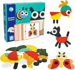 Puzzle Montessori de tip tangram forme geometrice animale - Shapes Puzzle