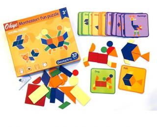 Puzzle Montessori distractiv de tip tangram forme geometrice - Montessori fun puzzle Geometric