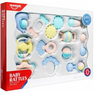 Set 12 zornaitori si jucarii gingivale pentru bebelusi culori pastel, Huanger