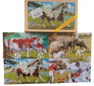 Set 4 puzzle din lemn Animale la ferma