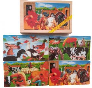 Set 4 puzzle din lemn animale si pasari de la ferma