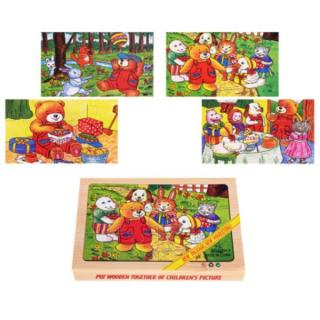 Set 4 puzzle din lemn Petrecerea animalelor