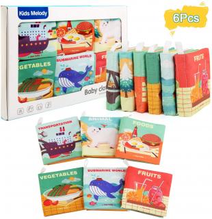 Set 6 carticele textile cu pagini fosnaitoare pentru bebelusi