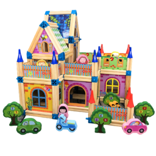 Set de constructie din lemn castel - Micul arhitect -128 piese- Master of Architecture Building Blocks toy