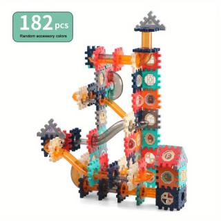 Set de construit cu piese de imbinat si tobogane cu bile Pipeline rolling ball building blocks 182 de piese