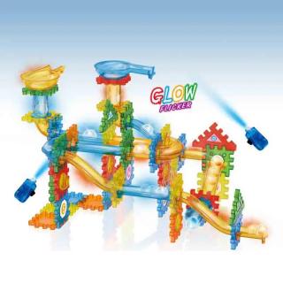 Set de construit cu piese de imbinat si tobogane cu bile si lumini LED Pipeline rolling ball building blocks 99 de piese