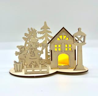 Set de construit macheta din lemn casuta lui Mos Craciun cu lumina led