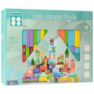 Set de cuburi din lemn pentru construit 100 de piese ANIMALE- Cute animal blocks