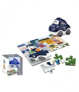 Set miniorasel Masina de politie plus puzzle 20 de piese