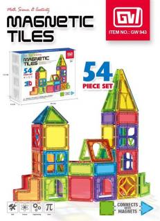 Set piese magnetice de construit din abs forme geometrice Magnetic Tiles 3D 54 de piese