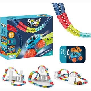 Traseu de masinute flexibil multicolor si masinuta cu caroserii interschimbabile 184 de piese