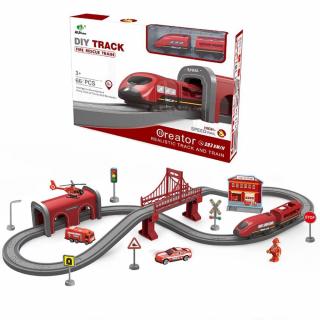 Trenulet electric cu sine si accesorii 66 de piese pompieri DIY Track fire rescue train