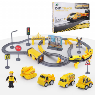 Trenulet electric cu sine si accesorii 92 de piese DIY Track Engineering train