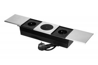 Priza incorporabila 2 x Schuko, wireless charger 15W, cablu 1.8 m, gri